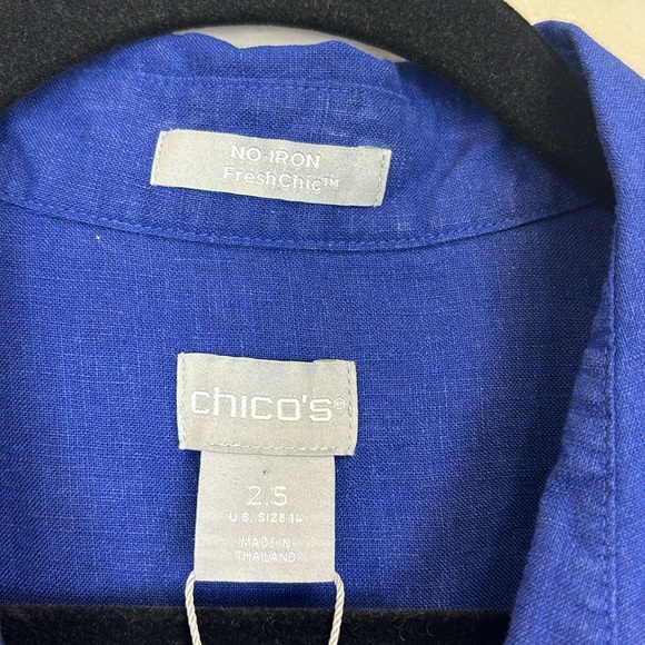 Chicos No Iron Sleeveless Linen Tunic Button Down Tank Seafaring Blue Size 14 - Picture 3 of 6